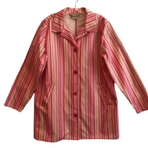 LL Bean Barbie Pink Striped Cotton Trench Coat L EUC